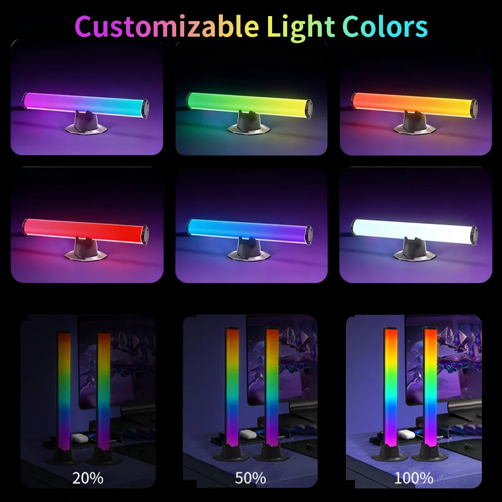 RGB Desktop-Lichtleiste mit App-Steuerung, Fernbedienung, Musik-Synchronisation, Umgebungssensor, USB-Atmosphärenlicht, LED-Lichtstreifen für Schlafzimmer und Wohnzimmer