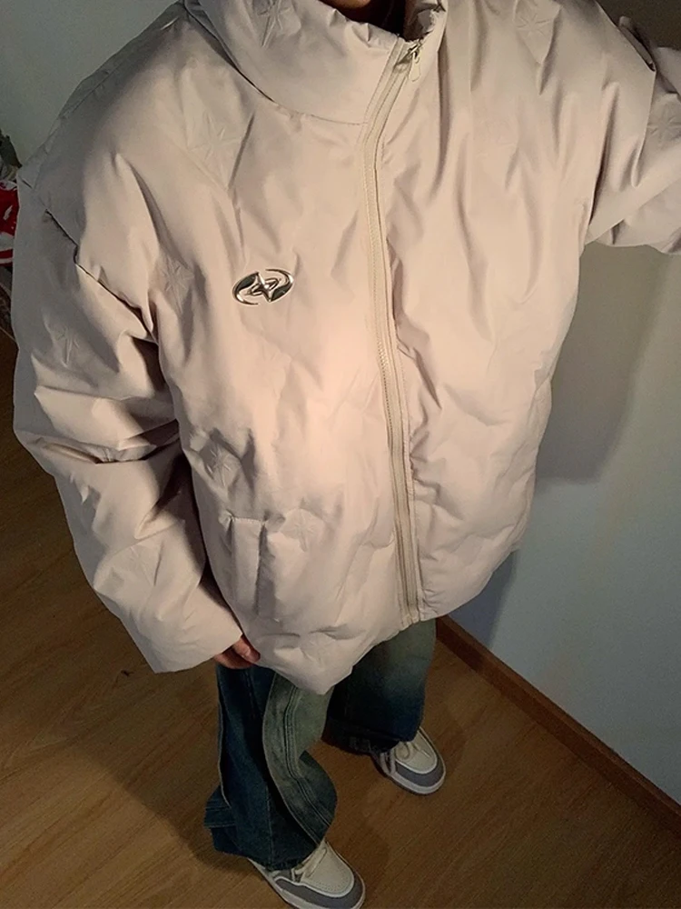 

American Design ort Collar Cotton Jaet Men's Loose Thi Warm Couple's Cotton Outerwear Youth Faion Winter Coat