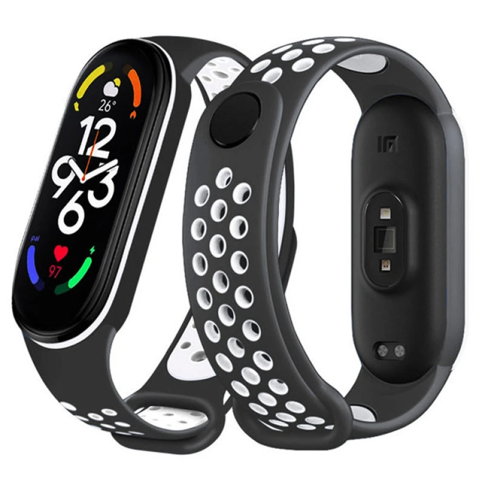 Silicone Strap for Xiaomi Mi Band 7 6 5 4 3 Two-color Strap Anti-sweat Sport Breathable Buckle Replacement Strap for Mi band 4 3