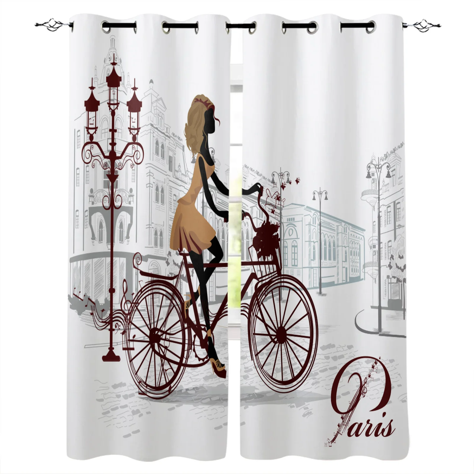 Bicycle Girl Street Romance Blackout Curtains Window Curtains For Bedroom Living Room Decor Window Treatments