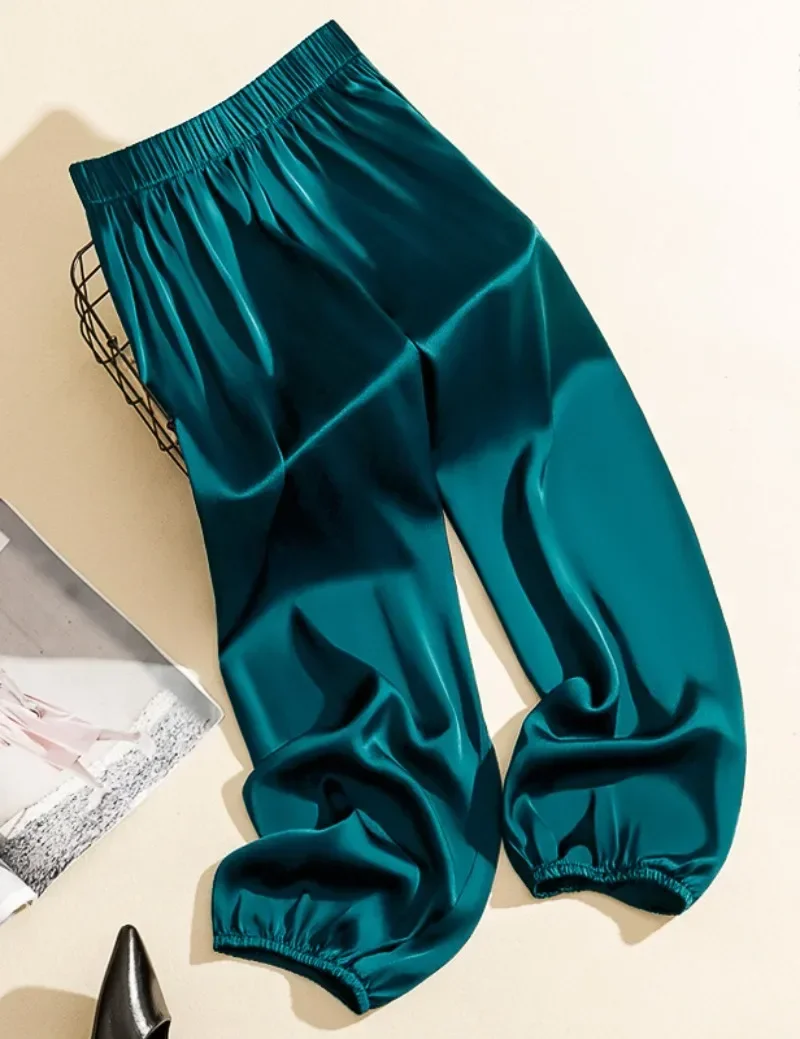 Hight Wais Ice Silk Acetate Wide Leg Pants For Women Summer Loose Silk Satin Knickerbockers Silk Pants Ankle Length Trousers Y2k