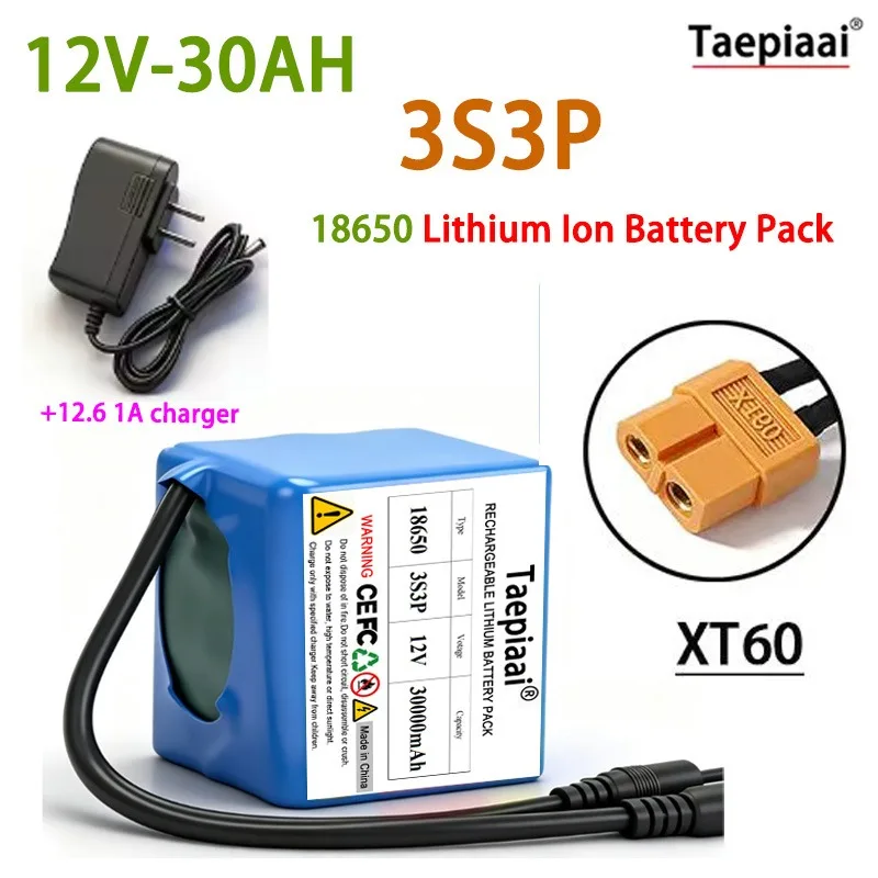 

DIY 3S3P 18650 Li-Ion Battery Pack 12V 30000MAh Super Large Capacity Built-in BMS Safe Reliable+DC Charger For 12V Device