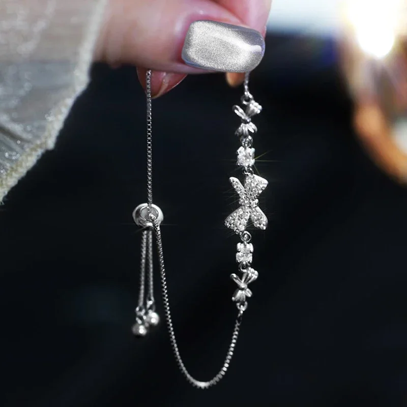 1/2Pcs Drawstring Type Bowknot Bracelet for Women Elegant Sweet Crystal Chains Shining Zircon Charm Hand Jewelry Girl Party Gift
