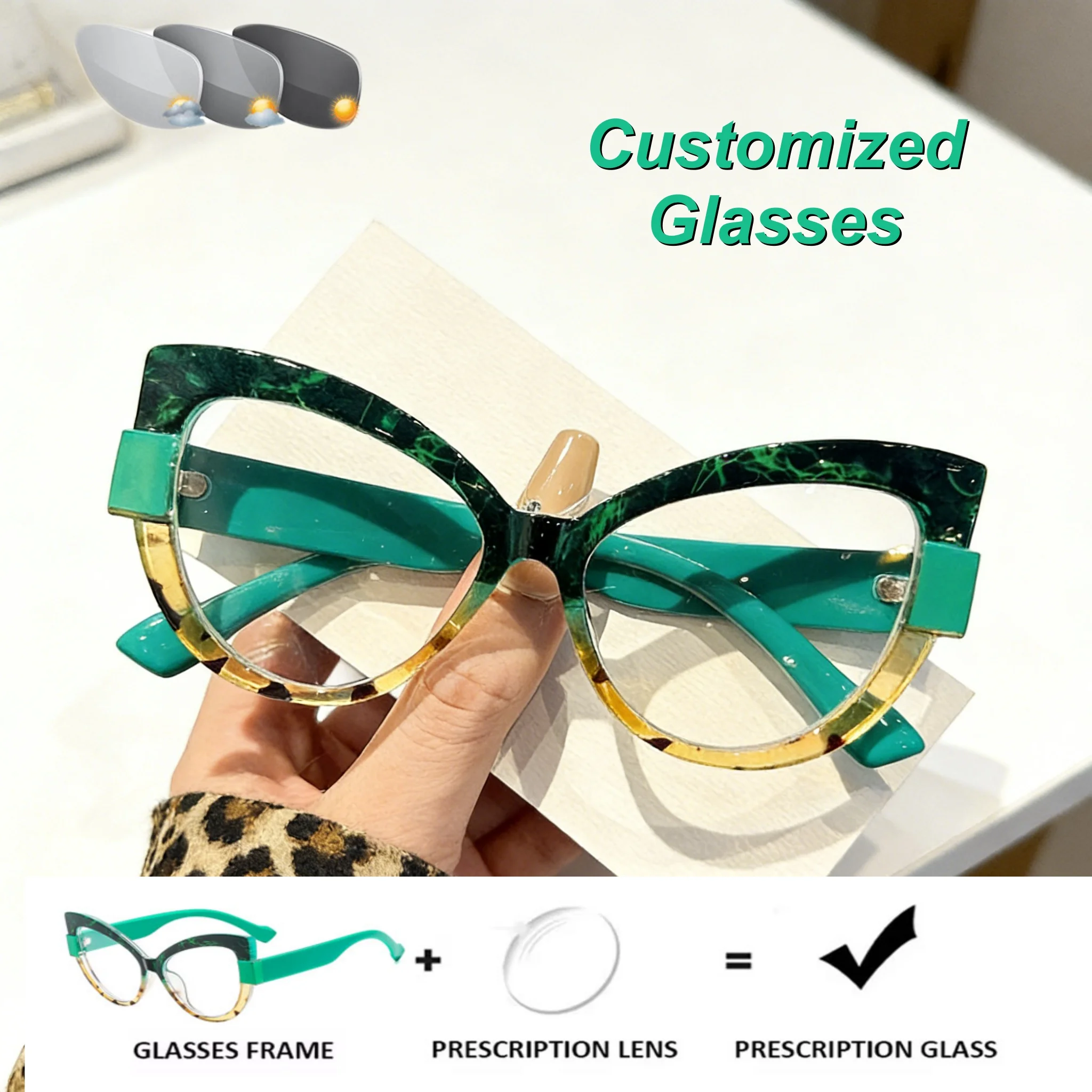 

Модные очки-«кошачий глаз» оверсайз с диоптриями для женщин, ретро, нейтральные, с защитой от синего света, на заказ