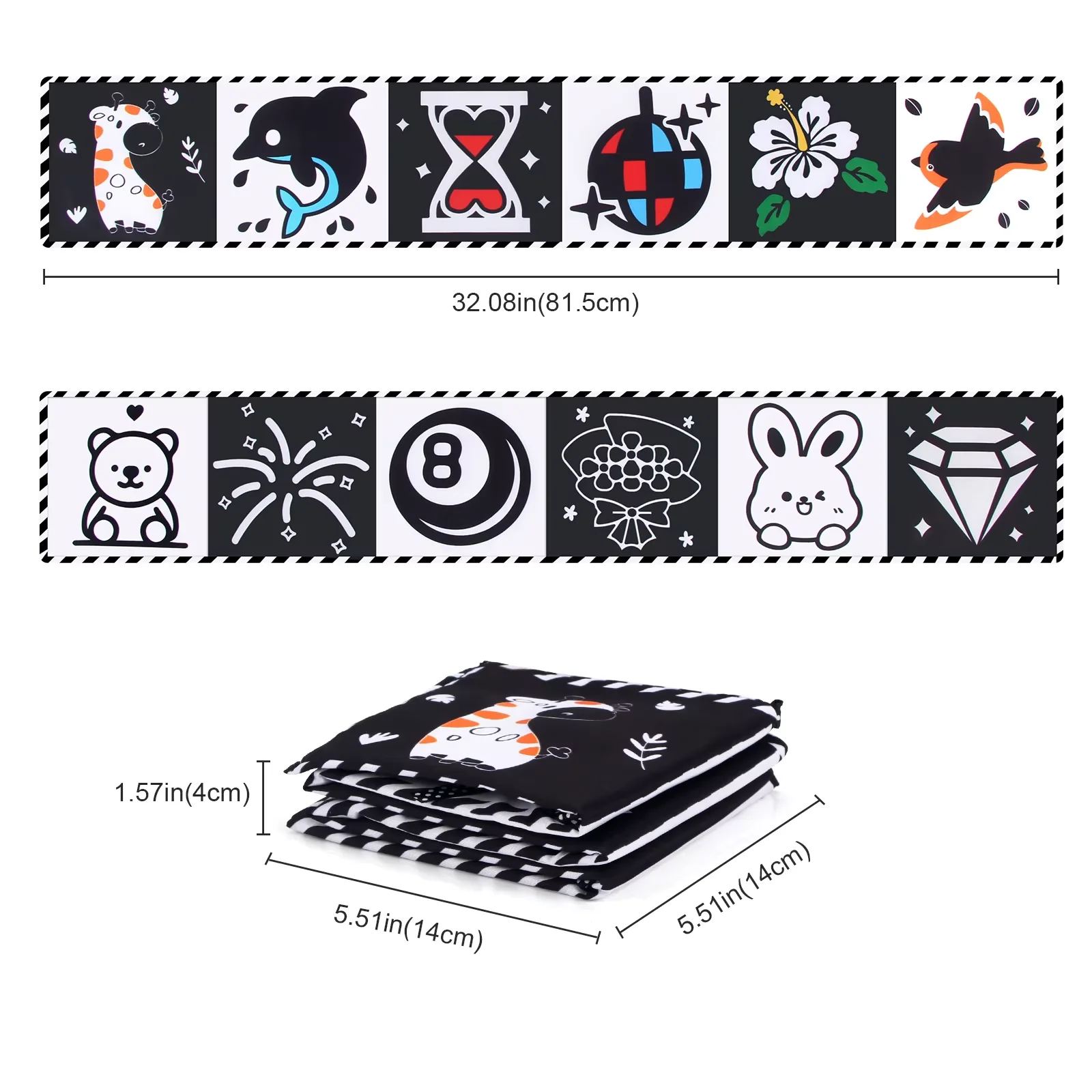 Baby Cloth Book 0-36 Months Newborn Crib Toys High Contrast Baby Toys Sensory Cloth Books Black and White Animal Montessori Toys
