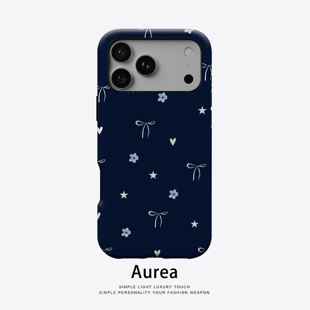 Marineblaue Schleife & Herz Magnetische Handyhülle für iPhone 18/17/16/15/14/13 Pro Max Plus Ein-/Doppelschichtige Robuste Schutzhülle