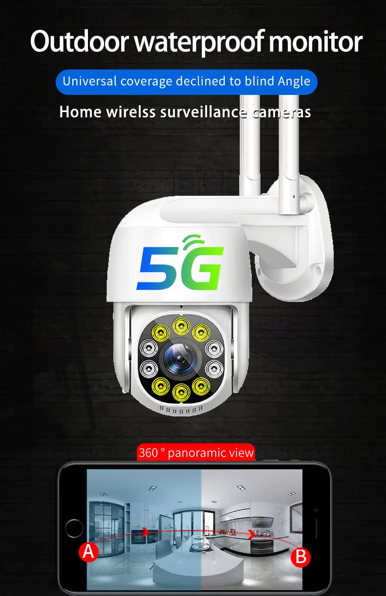 2.4G&5G Dual Band WIFI 390Eyes  Wireless PTZ  IP Dome Camera AI Humanoid Detection Home Security CCTV Baby Monitor