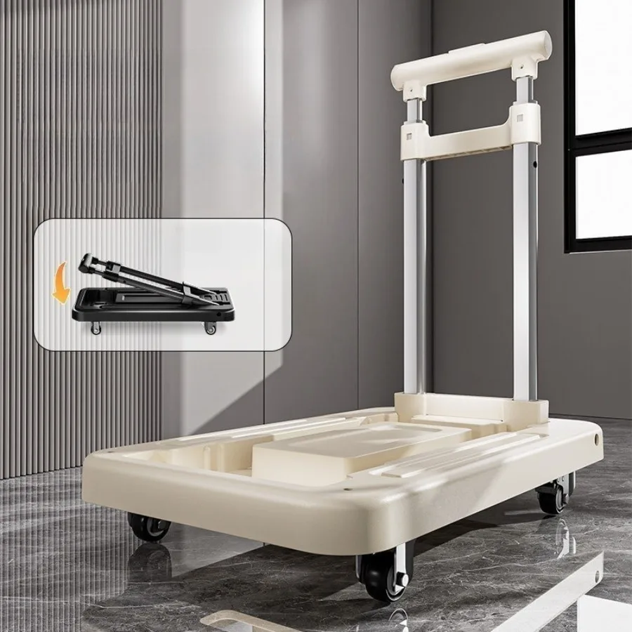 Carrinho de Mão Dobrável com Direção Flexível, Carrinho de Carga, Carrinho de Plataforma, Carrinho de Hotel, Carrinho de Entrega, Carrinho Portátil para Compras e Móveis LJ40