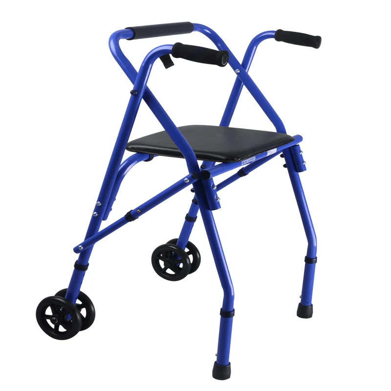 

Aluminum 4-Wheel Folding Rollator Elderly Walking Aid Equipment Disability Aids for Rehabilitation Center Use