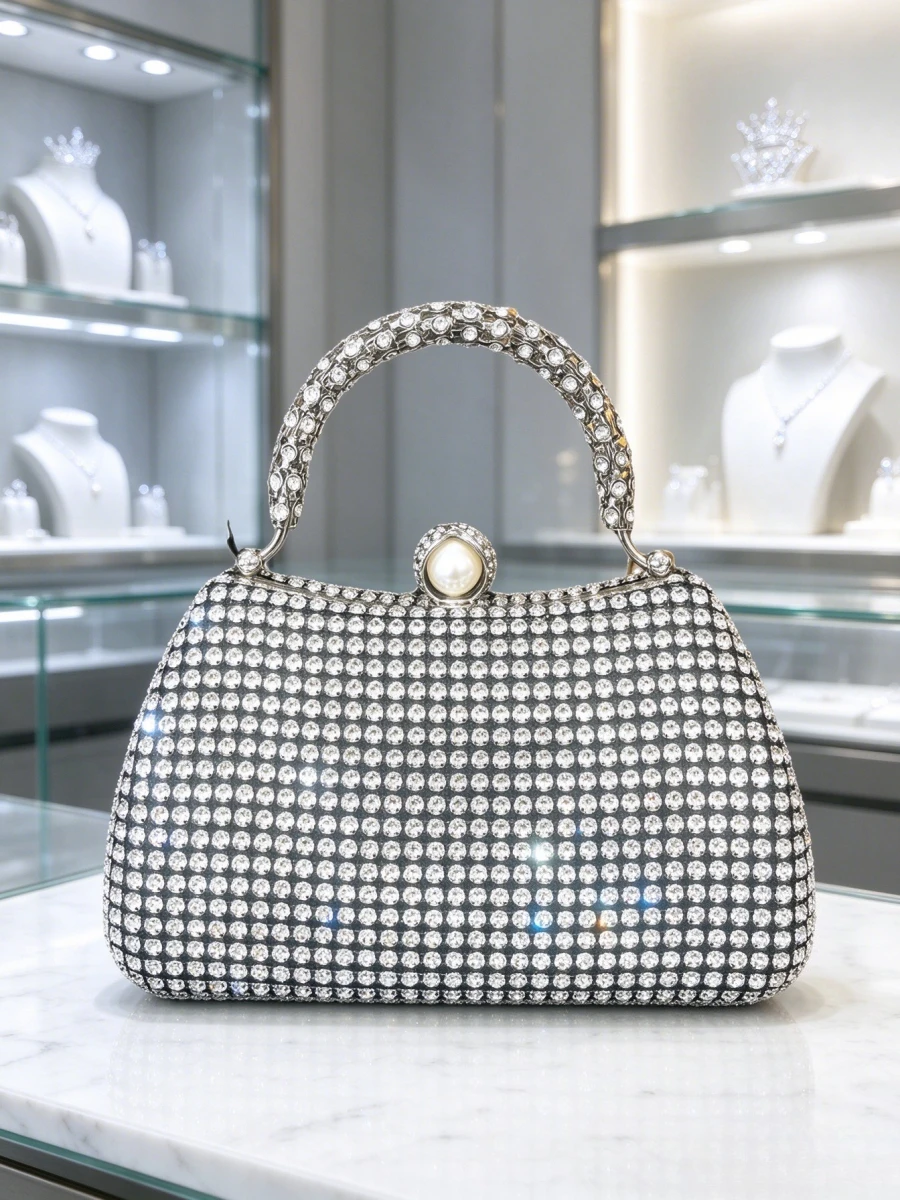 Women Silver Pleated Glitter Hard Shell Evening Clutch Purse Elegant Formal Handbag With Metal Frame Lock Mature Ladies Wedding
