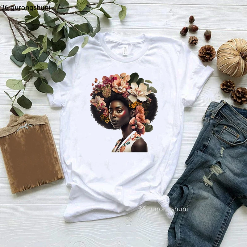 2024 New Black Queen T Shirt Black Girls Magic T-Shirt Melanin Clothes Women Female Clothing Short Sleeve Tees Harajuku Tops