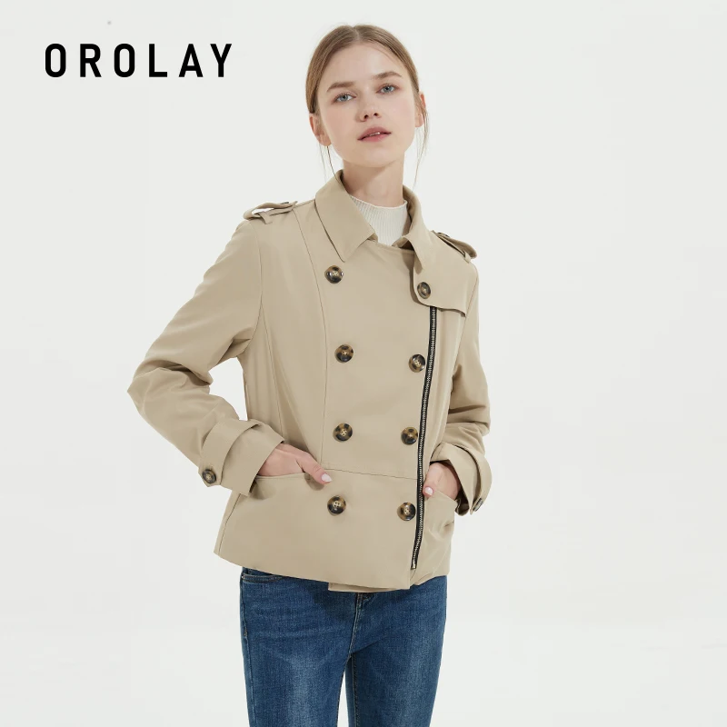 

Orolay Women's Short Double Breasted Trench Coat Water Resistant Slim Jacket