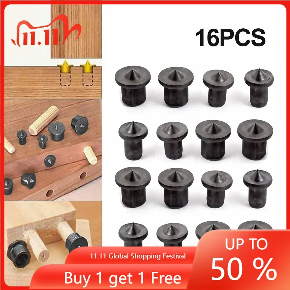 16pcs Wooden Dowel Center Punch Point Set 6/8/10/12mm Wood Drill Hole Tenon Center Furniture DIY Locator Accessories