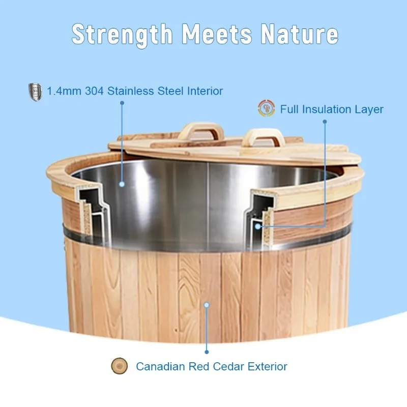 SR-BT1006 Compact Ice Bath Tub, Designed for Athlete Recovery - Cedar Wood Tub - 3°C Cooling, 42°C Heating