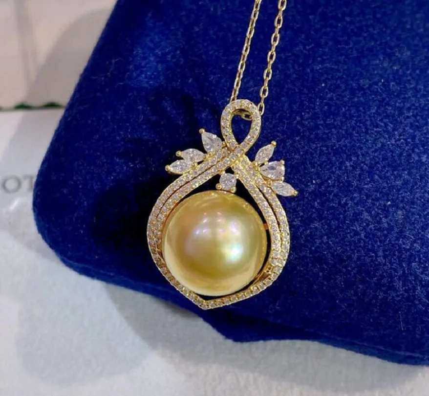 

Gorgeous AAAAA 11-12mm gold and black Nanhai Pearl pendant necklace 18 inch 925s