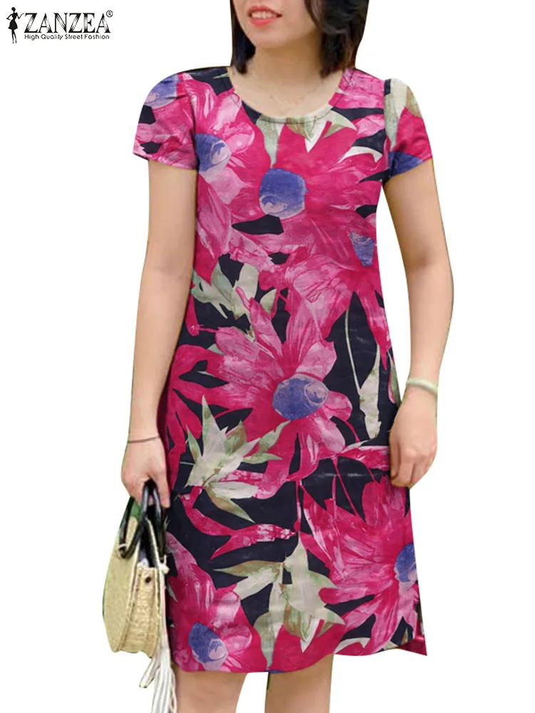 Boheemse Zomer Strandjurk Met Bloemenprint 2024 Zanzea Dames Vintage Korte Mouw Vakantie Knielange Zonnejurk Feest Vestido