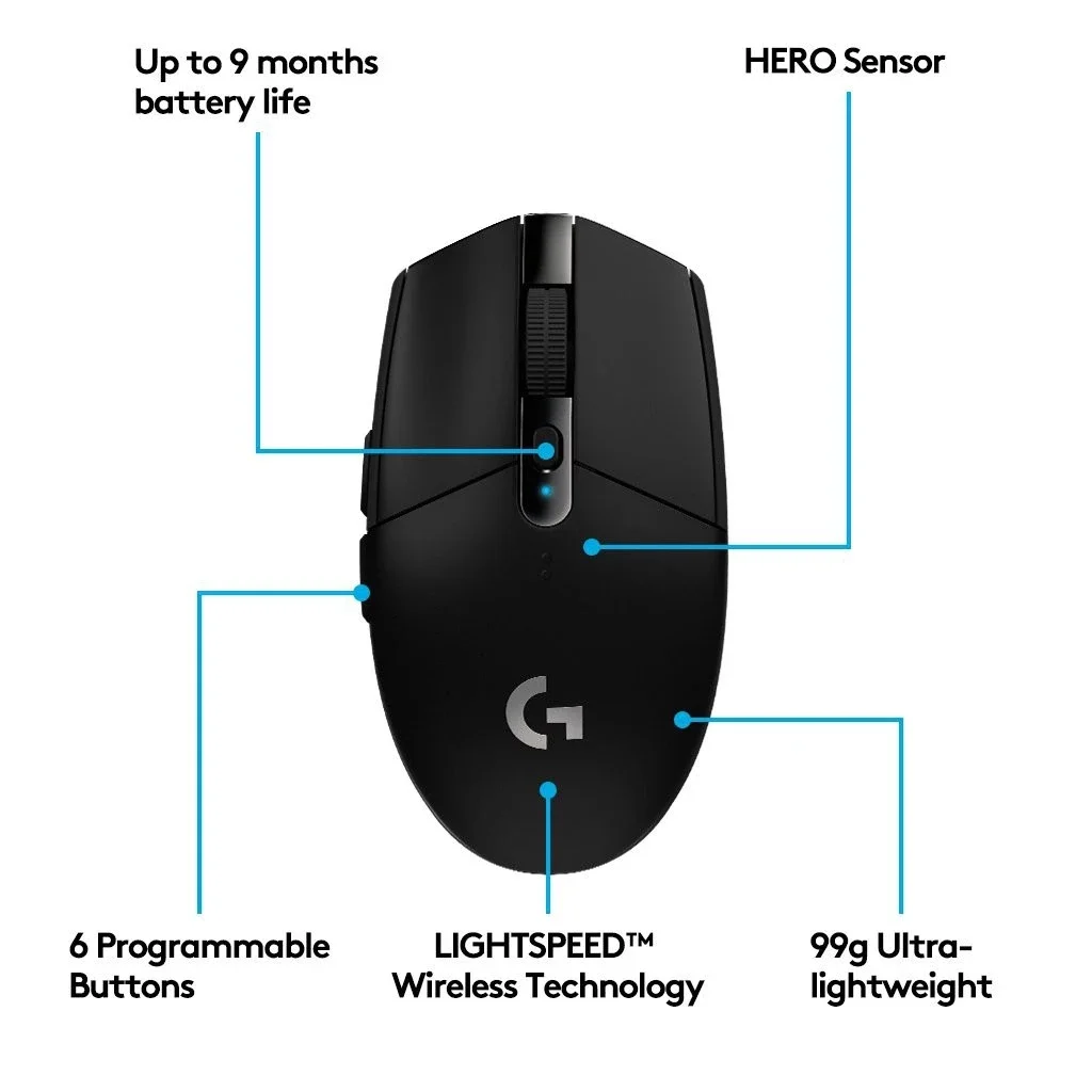 Logitech G304 Wireless Mouse Gaming Mouse Portable No Latency HERO Sensor 12K DPI Gaming Accessories Computer Peripheral