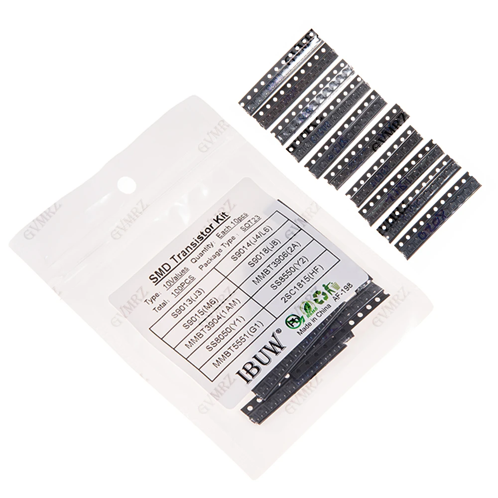10kinds X10pcs=100pcs 2N5551 2SC1815 SOT-23 SMD Transistor KIT S9013 S9014 S9015 S9018 MMBT3904 MMBT3906 SS8050 SS8550