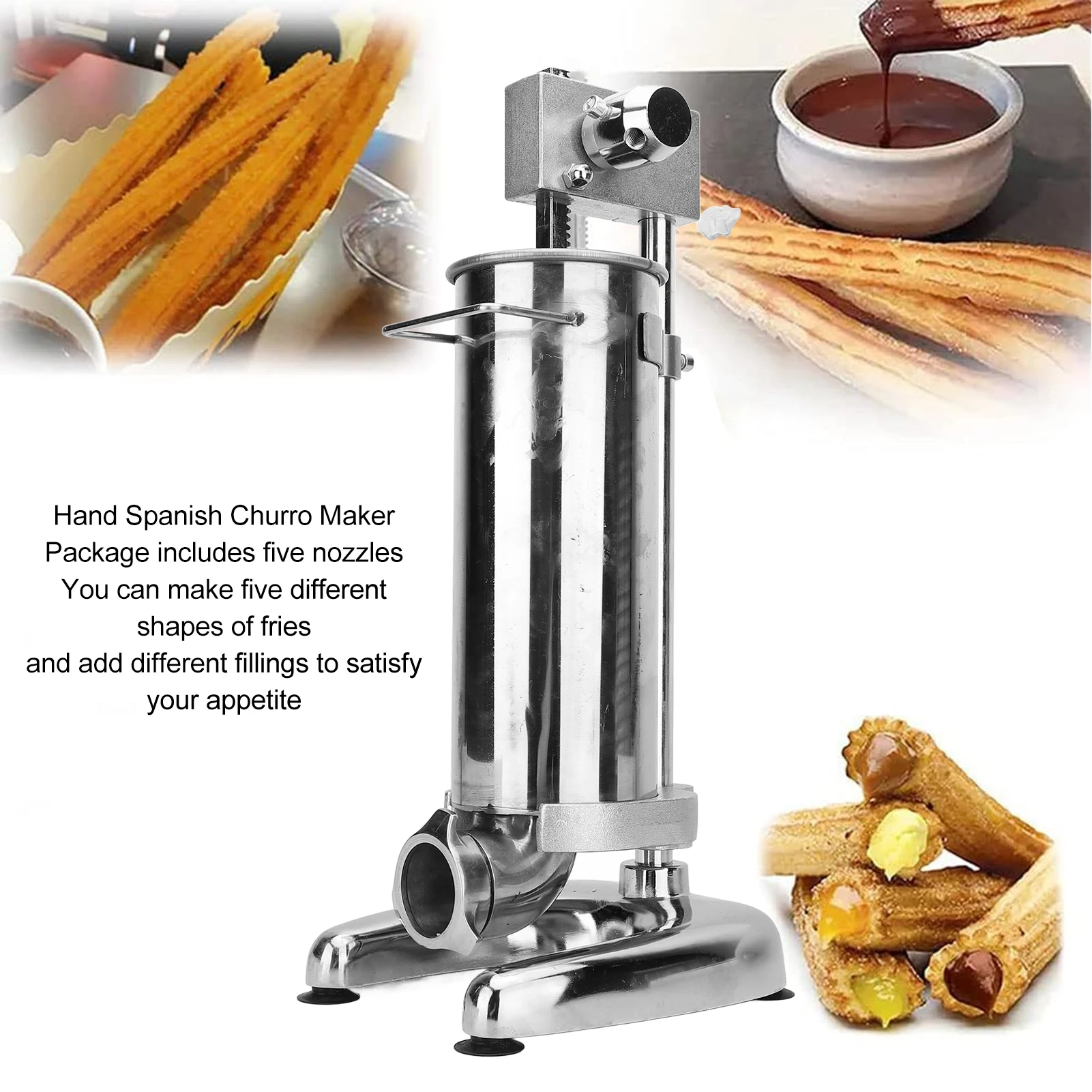 2L Spanish Churro Maker Professional Heavy Duty Manual Stainless Steel Vertical Churros Machine for Business Restaurant Home