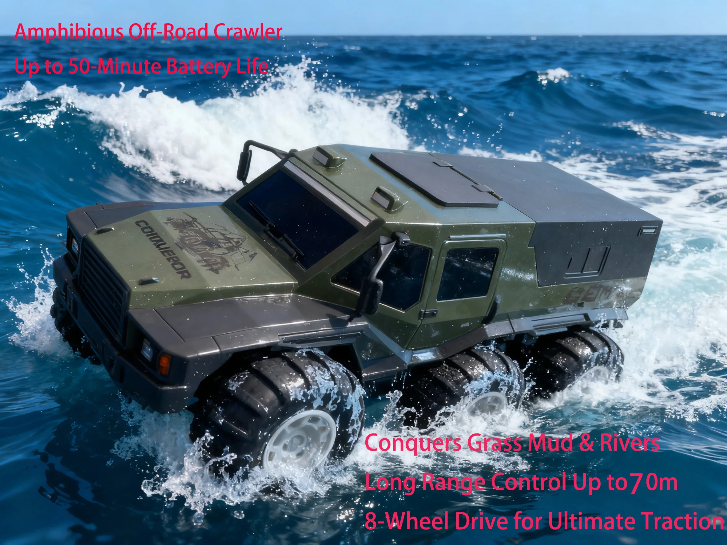 

8x8 Amphibious RC Monster Truck 50 Mins Battery Life Waterproof All Terrain Off Road Toy Gift for Boys Girls Kids Gift