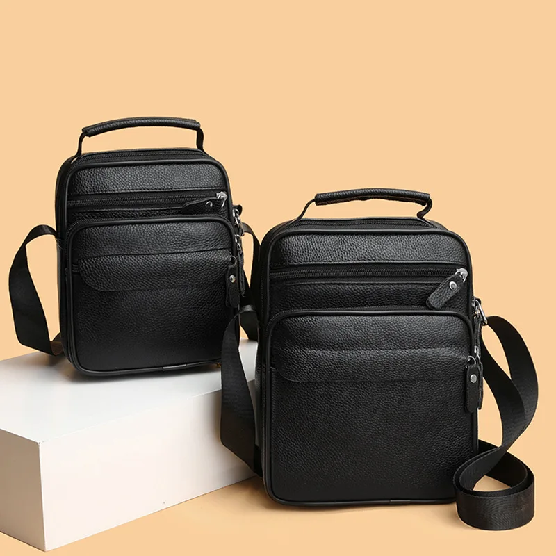 Real leather men's square hand shoulder bag lightweight commuting waterproof diagonal span small bag