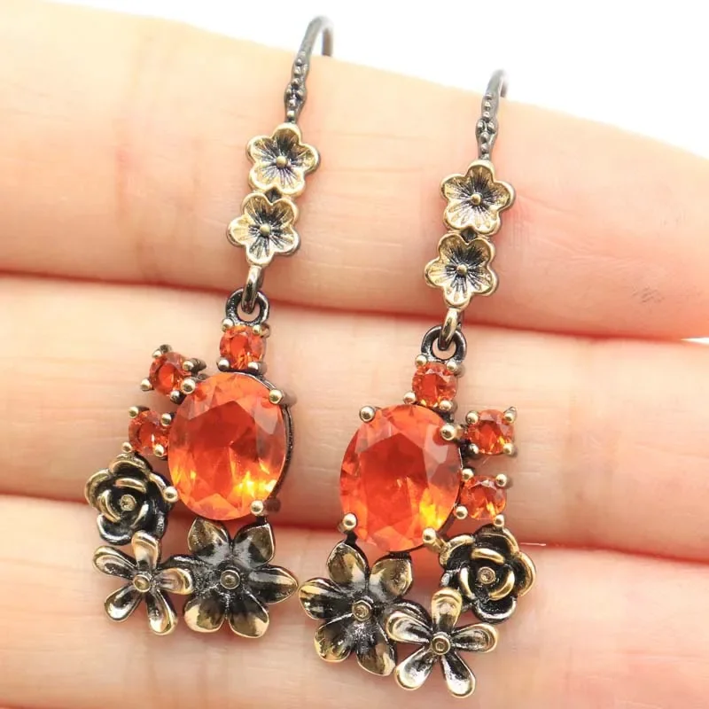 

Buy 3 get 1 free 39x16mm Orange Spessartine Garnet Blue Violet Tanzanite BLACK GOLD SILVER Earrings