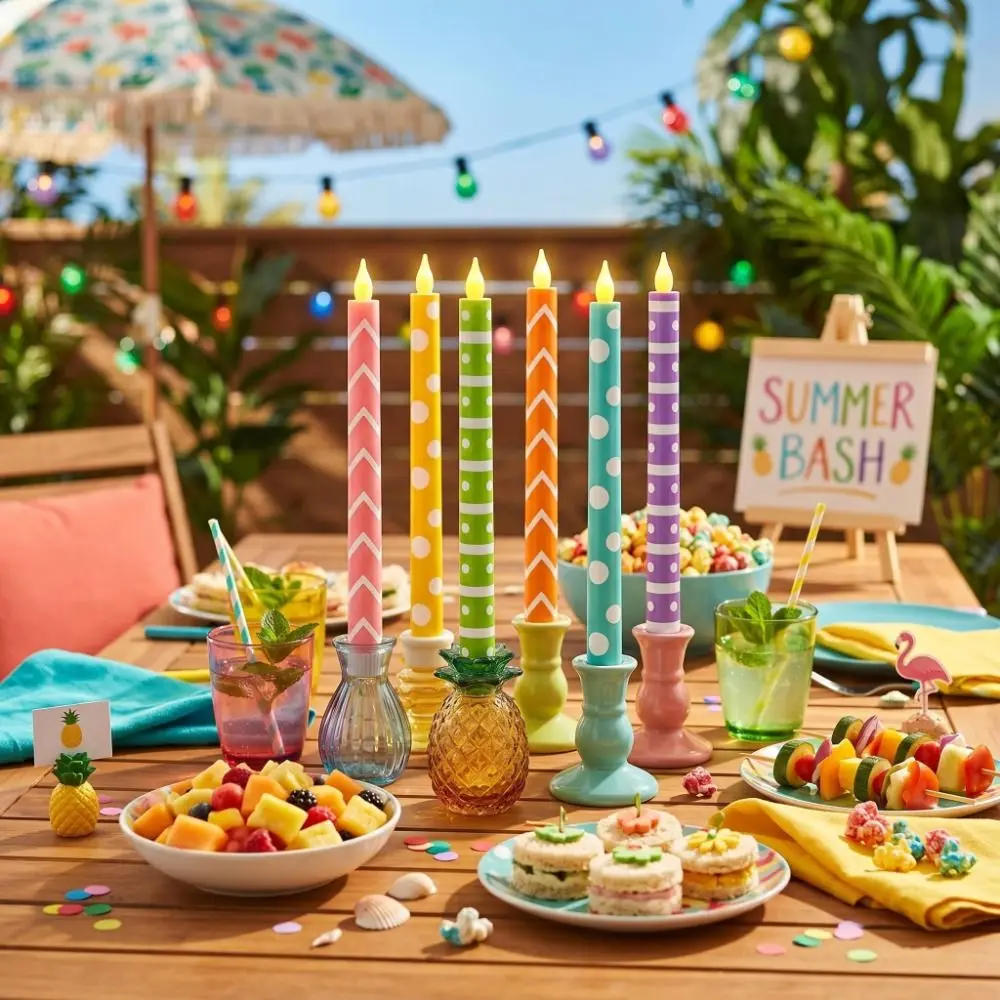 6pcs Macaron Glitter Electronic Candles Realistic Flame Macaron Color Remote Control Candles Simulation Flame Remote Control