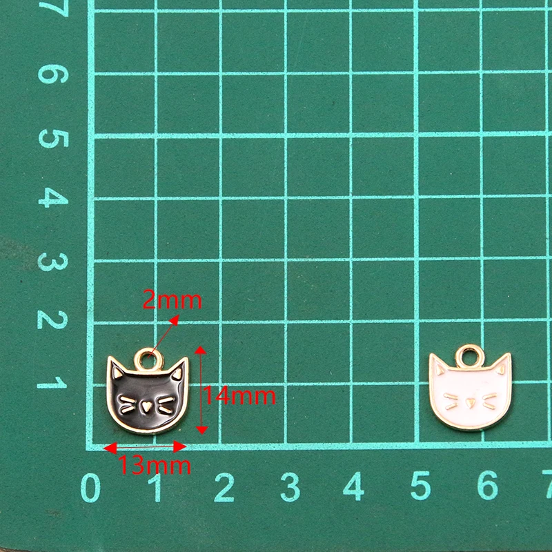 10Pcs 2 Color 13x14MM Alloy Metal Drop Oil Cat Charm Animal Pendant For DIY Bracelet Necklace Jewelry Making