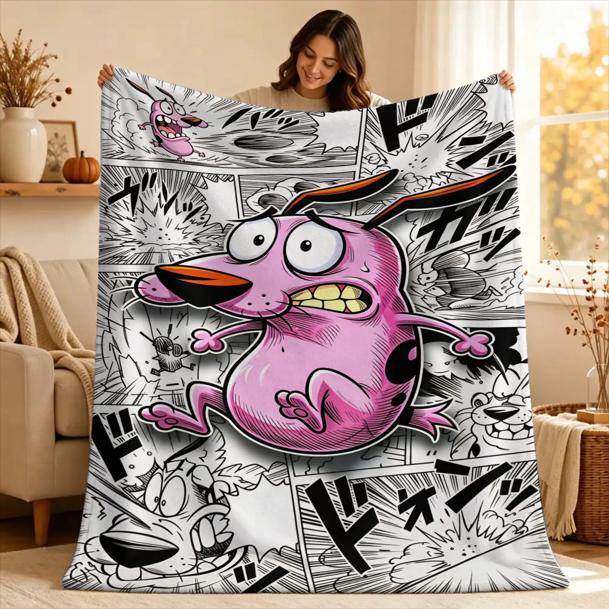 Couraged Cowardlys Dogs Blanket  Warm Soft Plush Bedding Throws For Couch Bed Airplane Travel Flannel Bedspread Bed Cover