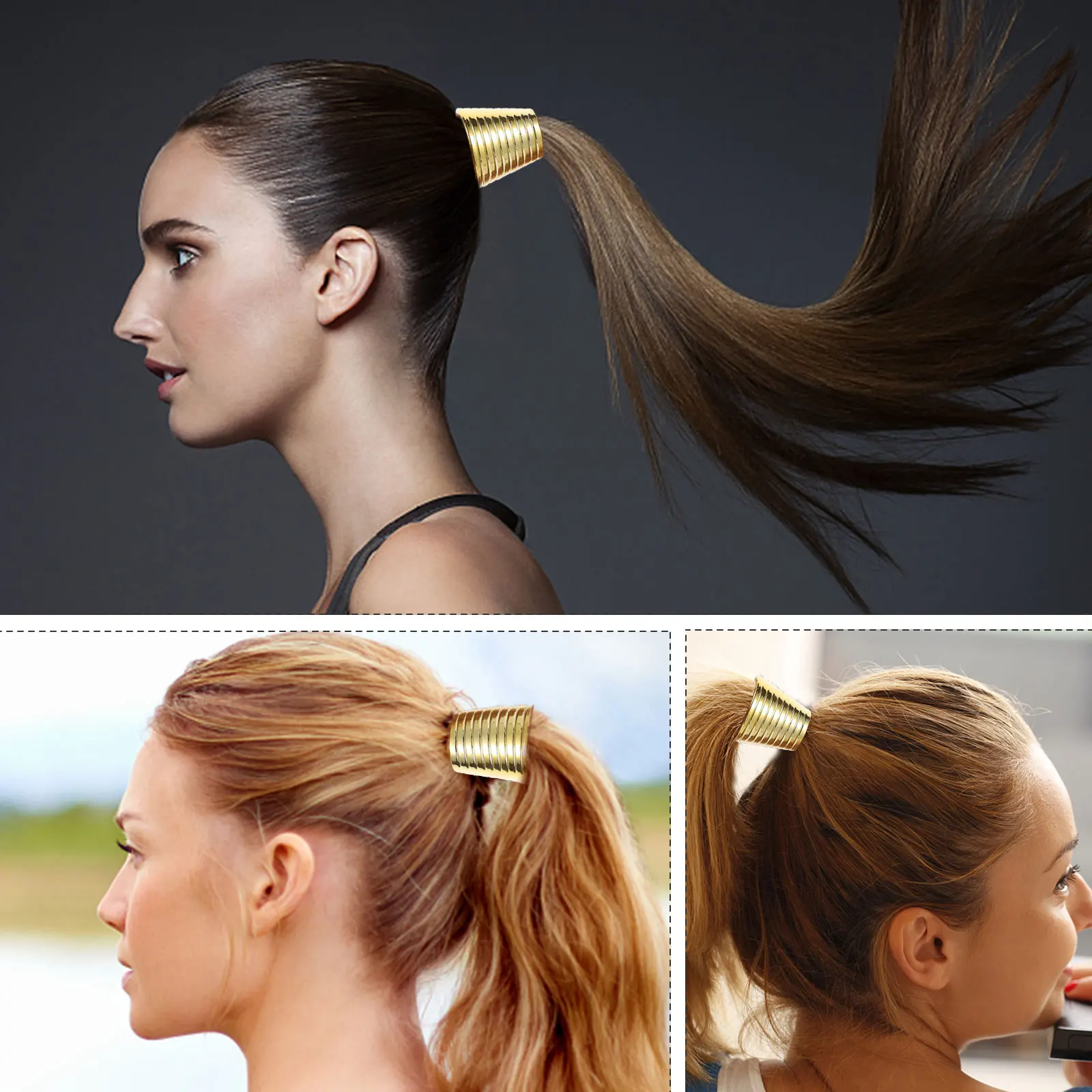 

8pcs Ponytail Holder Cuffs Simulation Metal Clip Jewelry For Women Strong Grip Stylish Durable Hair Accessory Ponytail Ring Hair