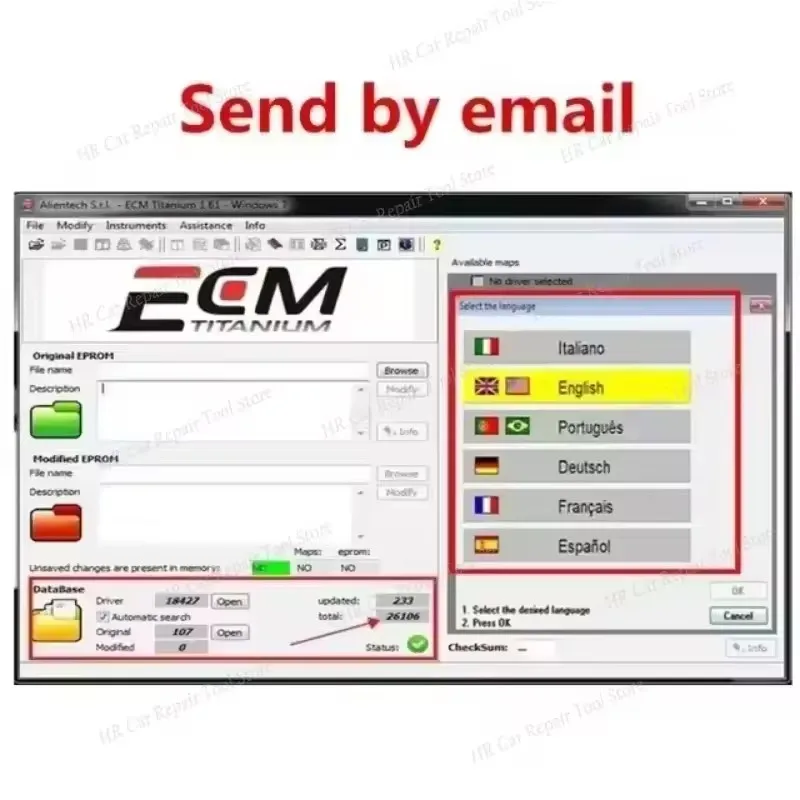 

Herramienta y software de programa ECM Titanium V1.61 con controlador ECU 26100 en varios idiomas con 18259+DRIVER Windows10 con