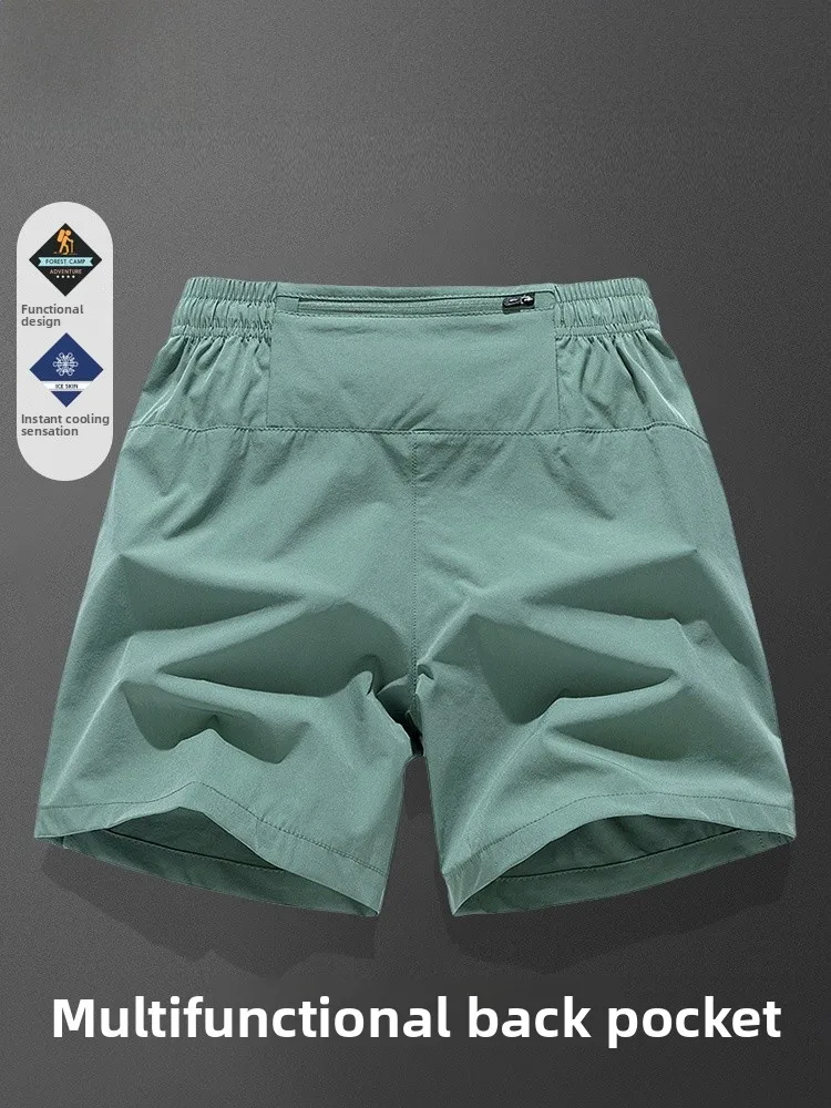 

Мужские летние тонкие спортивные шорты из ледяного шелка длиной до колена для утренних пробежек на открытом воздухе, повседневные шорты