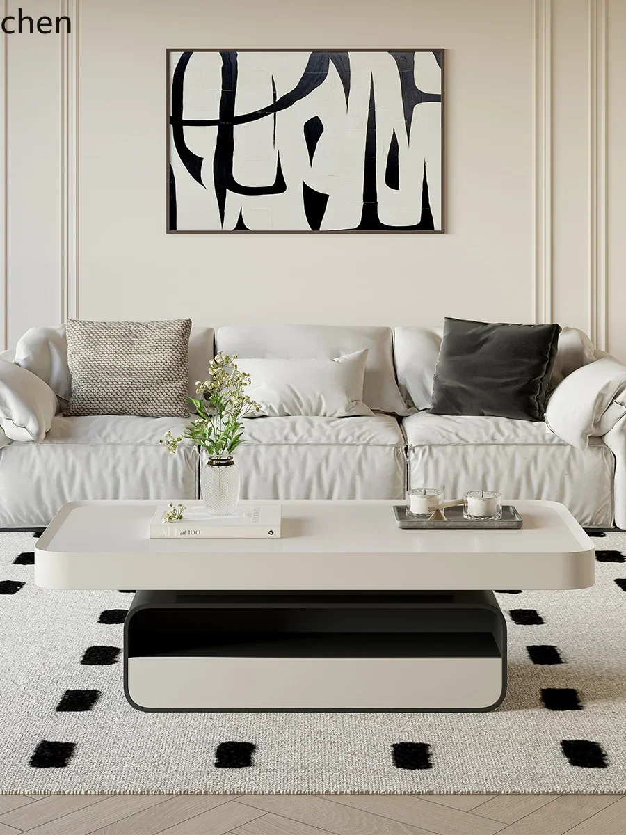 H5.26 modern simple coffee table living room household small apartment rock slab solid wood paint coffee table view 4