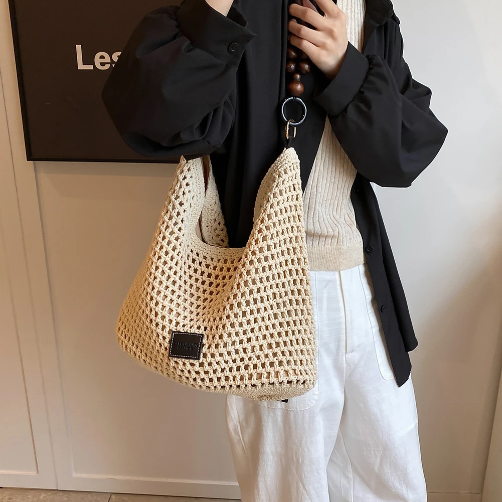 حقيبة كروشيه للنساء، حقيبة كتف منسوجة شبكية، حزام قابل للتعديل، حقيبة كروس ذات سعة كبيرة لقضاء عطلة السفر #1