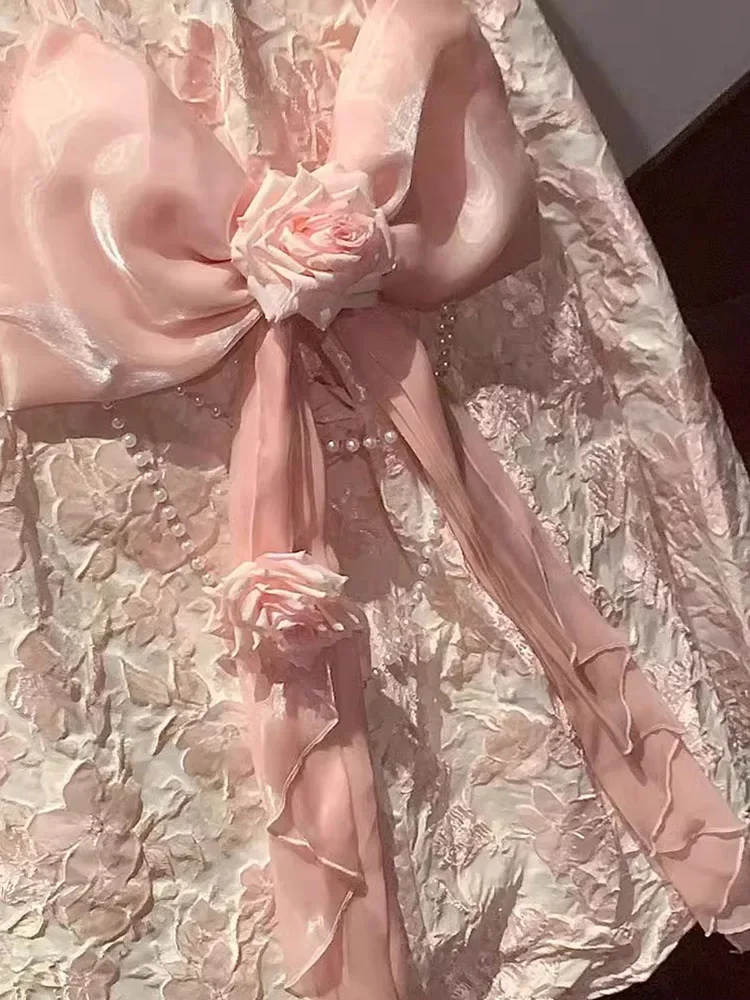 2025 الوردي لوليتا زهرة الزفاف فستان زفاف رائع صيف جديد الحلو الجنية عالية الخصر الأميرة الصناعة الثقيلة لو فستان الإناث #3