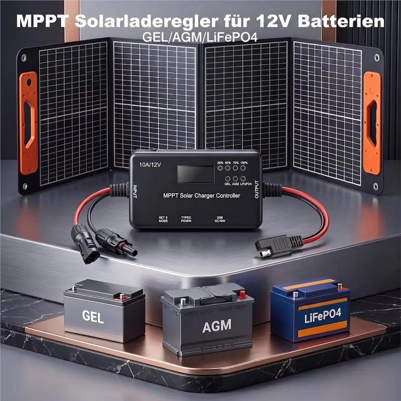 SYW-10A 12V MPPT Solar Charge Controller With SAE On Alligator Clip,PD 36W USB-C,QC 18W USB,For AGM,Gel Batteries,Motorhomes