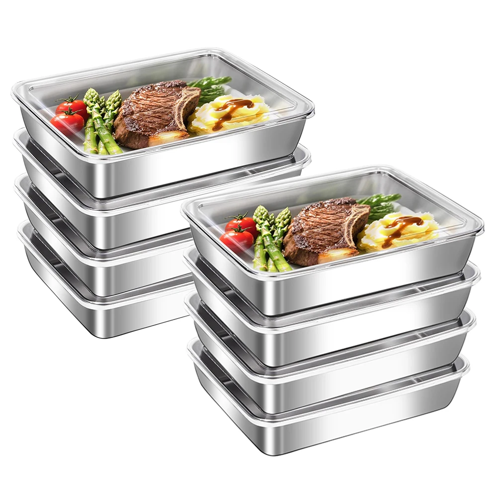 

8pcs Stainless Steel Meal Prep Containers, Metal Food Containers with Lids, Meat Seafood Vegetable Snack Storage Box