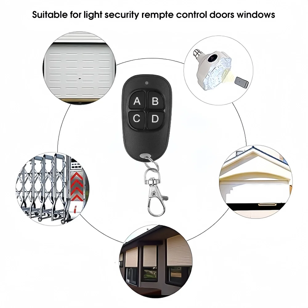 1pc 433MHZ Remote Control Auto 4 Channel Code Electric Learning Code Gate Garage Door Opener with Keychain for Relay Receiver