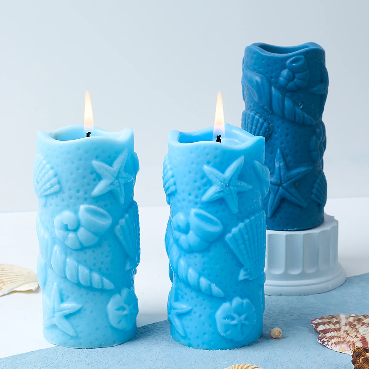 New Ocean Embossed Silicone Candle Molds DIY Cylinder Scented Mold 3D Shell Making Gypsum Tea Wax Stand Mould Craft Home Decor