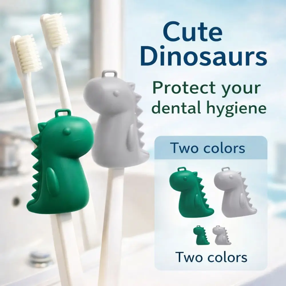 Picture 4: 2in1 Toothbrush Head Protective Cover with Mini Toothpaste Storage Box Dinosaur Shape Toothbrush Dust Cap Cover Compact Plastic