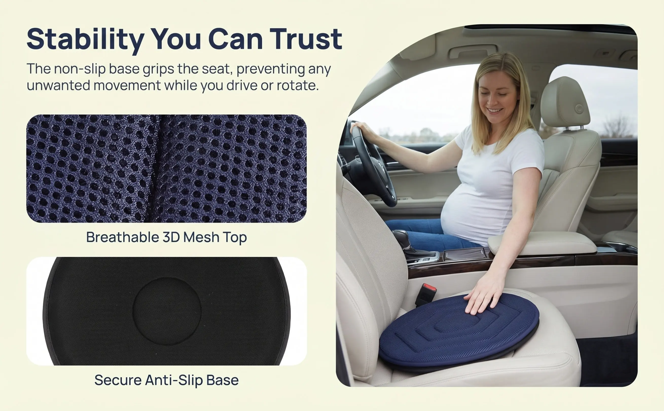 Car Rotating Seat Cushion 15 Inch 360 Degree Swivel for Pregnant Women Elderly Portable Spinning Driving Seat Pad Comfort