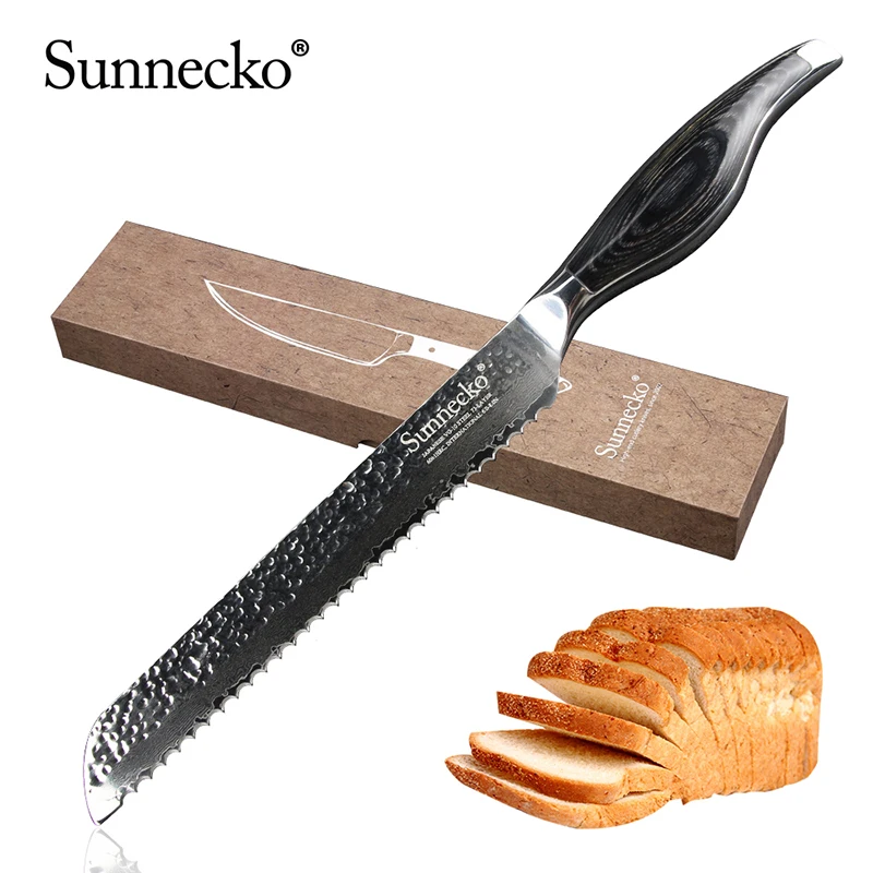 

SUNNECKO Damascus Steel 8'' Bread Knife VG10 73 Layers Toast Cake Baking Cooking Tool Gift Box Serrated Tooth Blade Accessory