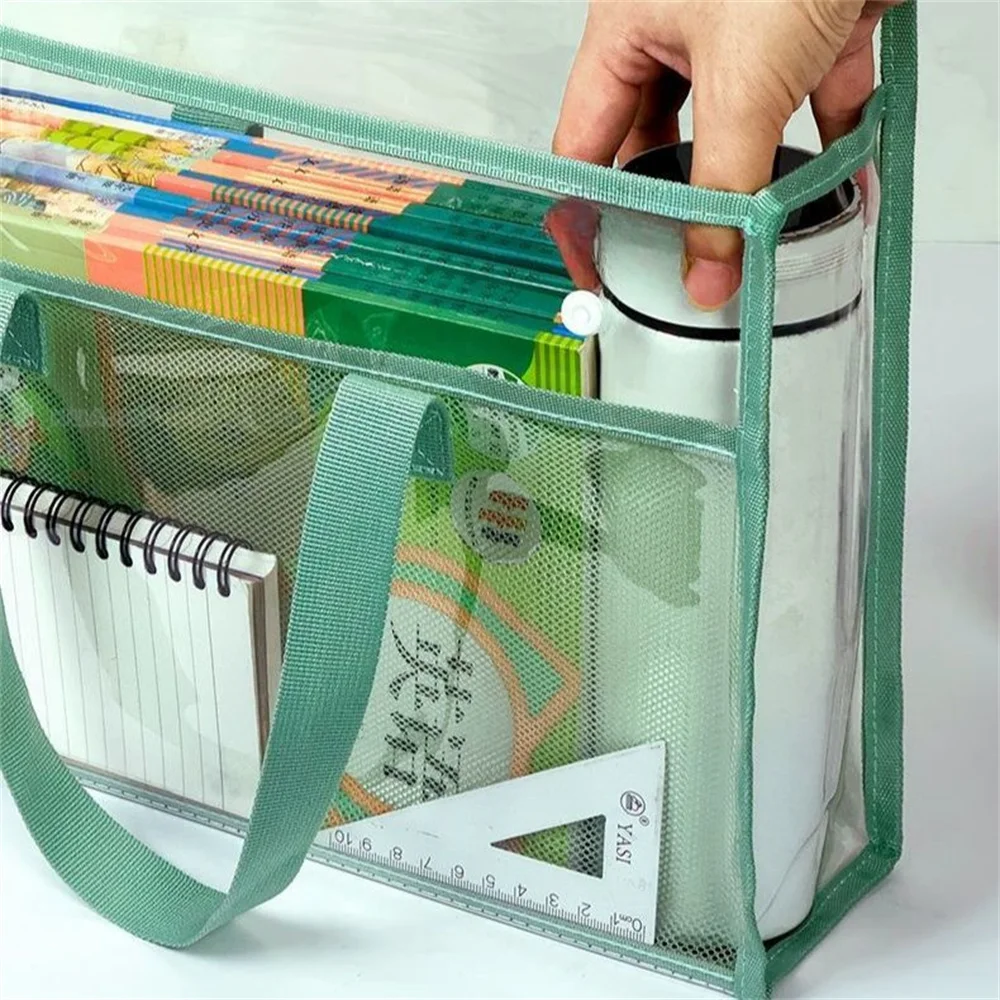 Large Capacity Test Paper Storage Bag PVC Transparent File Bag Portable Handheld Book Organizer Self-Adhesive File Pocket