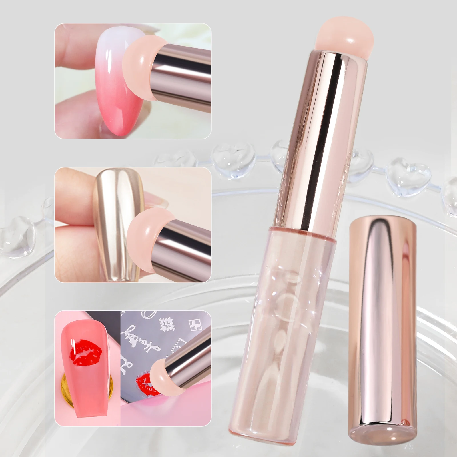 Nail Art Silicone Brush Reusable Mirror Powder Pigment Applying Manicure Tool Gradient Effect Nail Arts Silicone Applicator tool