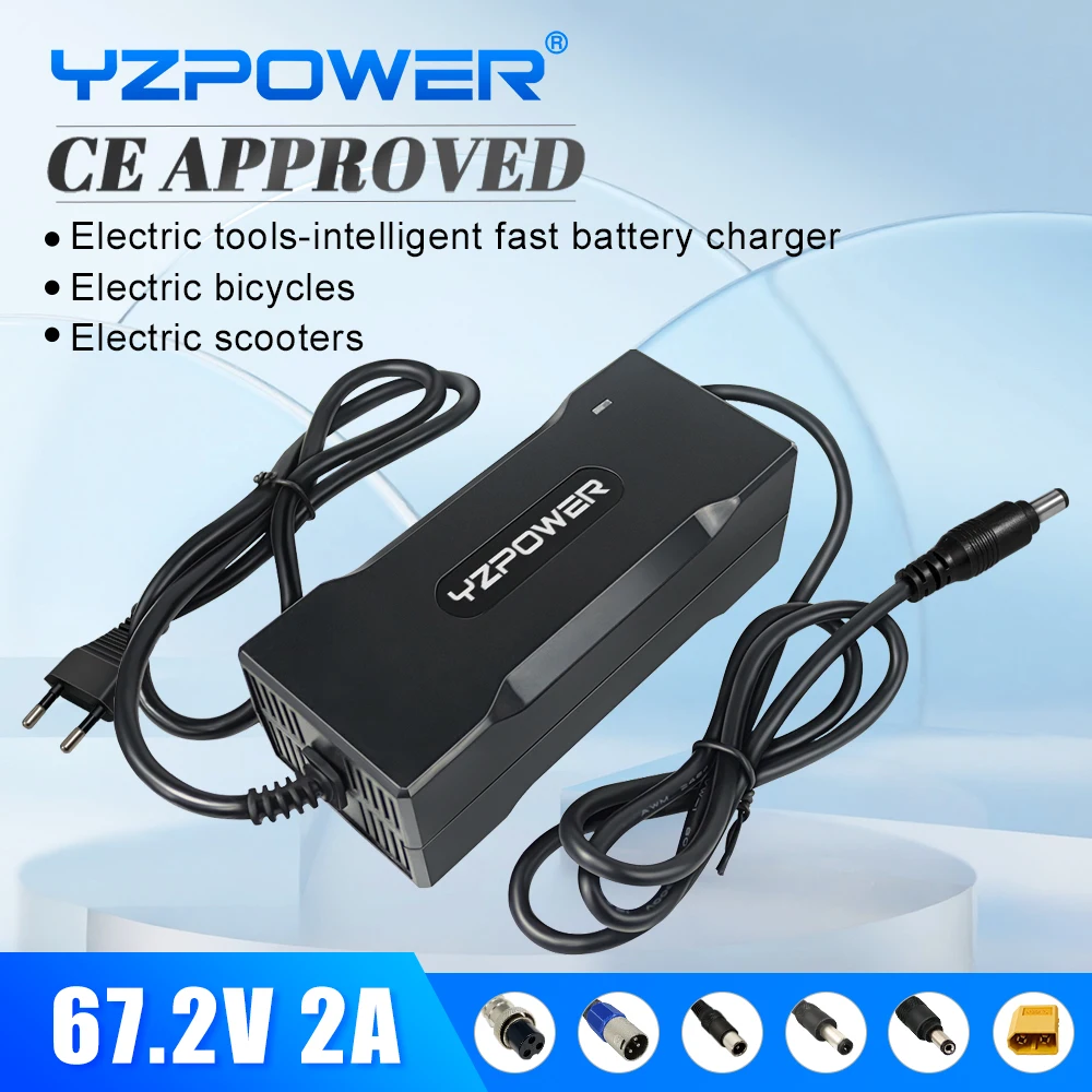 

Интеллектуальное зарядное устройство YZPOWER 67,2 в 2 а для литиевых аккумуляторов, быстрая зарядка для 60 в 16 с электроинструментов с выходной вилкой и вентиляторами