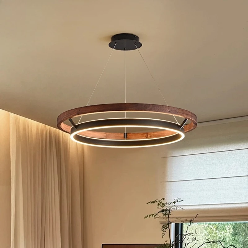 

Medieval restaurant chandelier black walnut designer new round retro bedroom study light