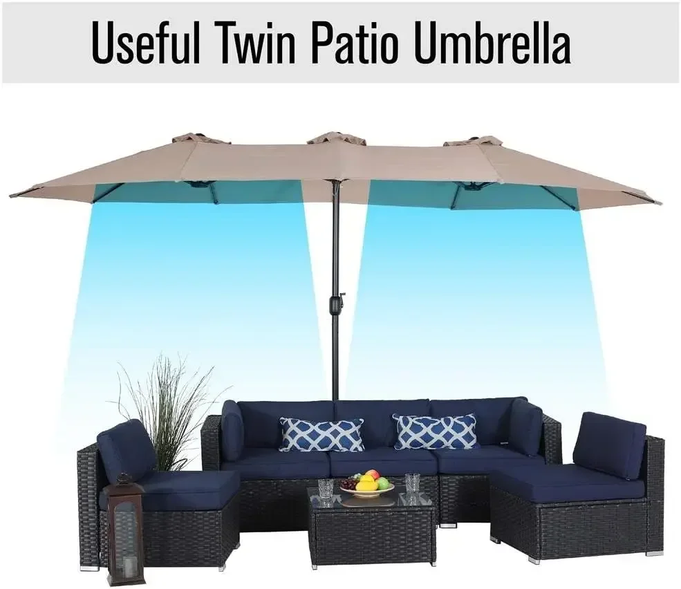 15ft Large Patio Umbrella Double-Sided Outdoor Market Pool Umbrellas with Crank, Umbrella Base (Stand) Included for Garden