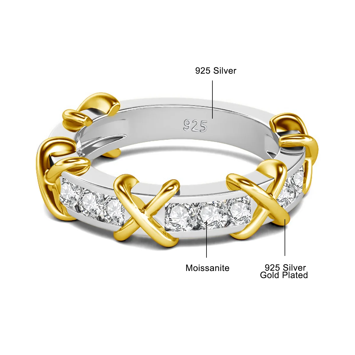 925 Sterling Silver Moissanite Ring for Women X Cross Eternity Band GRA Certified Engagement Wedding Fine Jewelry view 6