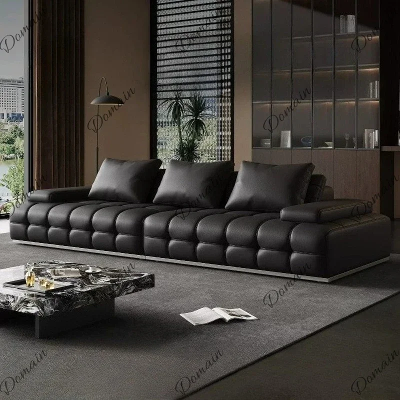 BXX Luxury Lawrence In Line Top Leather Sofa Living Room Sofas And Seating Modern Black Minimalist Couch 112cm 420cm Furniture