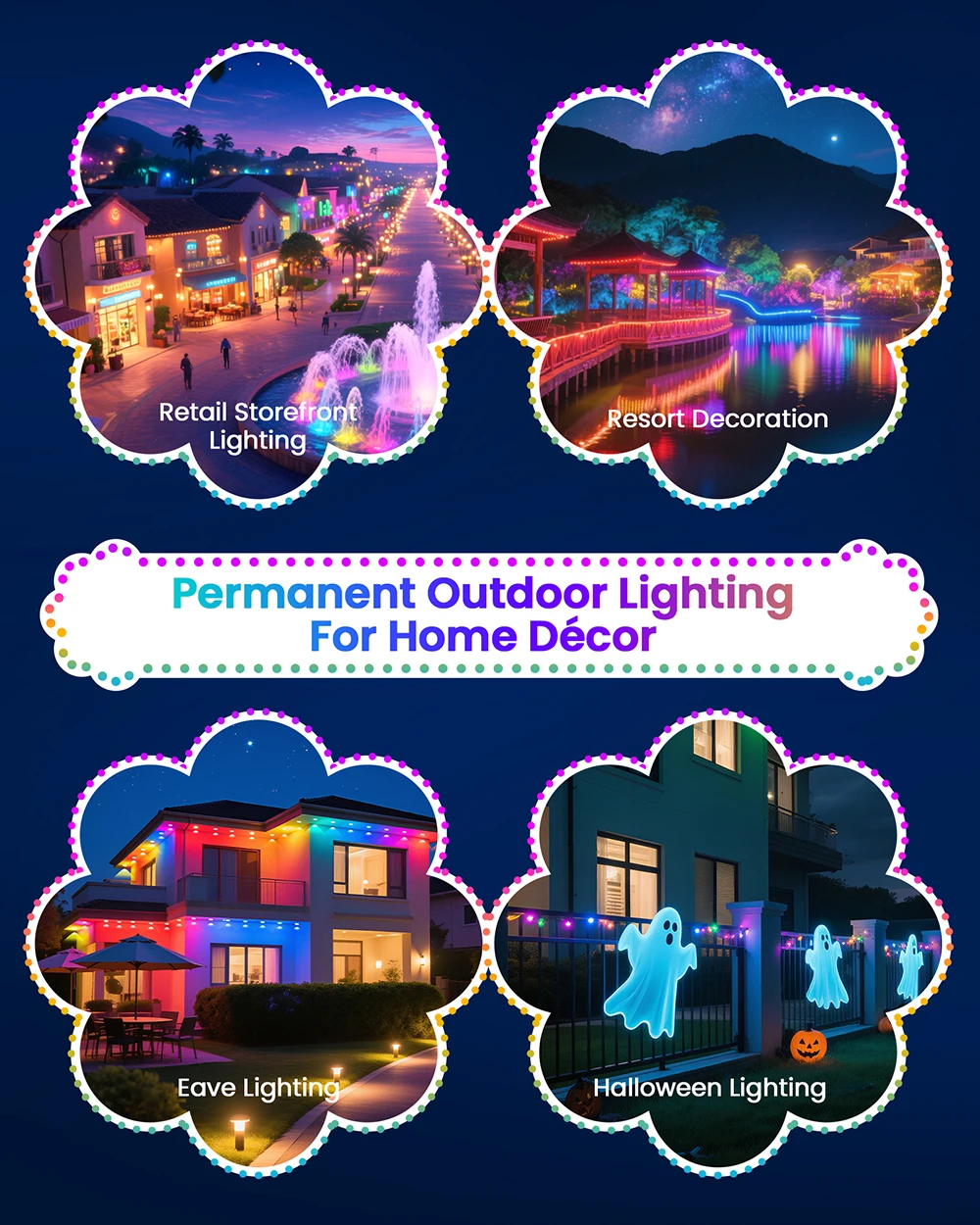 RGBCCT الدائم في الهواء الطلق الطنف مصباح ليد مقاوم للماء 18 36 54 72LED بلوتوث APP عدة RGB سلسلة ضوء عيد الميلاد الزفاف الإضاءة #6